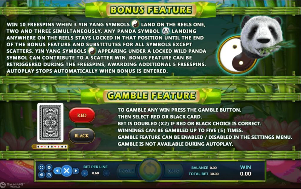 ฟีเจอร์พิเศษในเกมสล็อต Wild Giant Panda