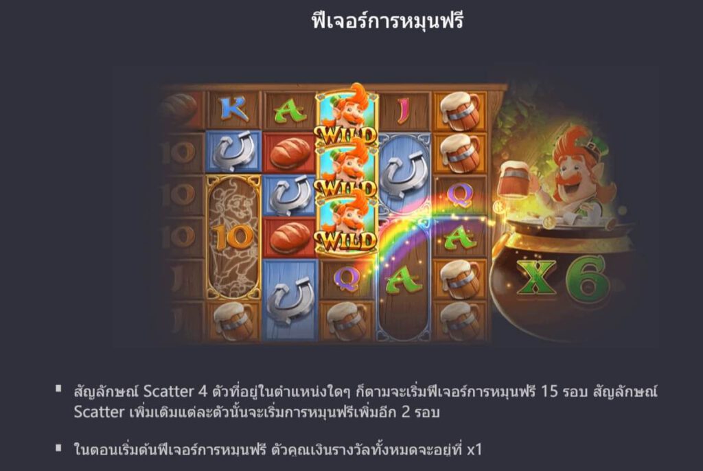 ฟีเจอร์โบนัสของ Slot PG Leprechaun Riches